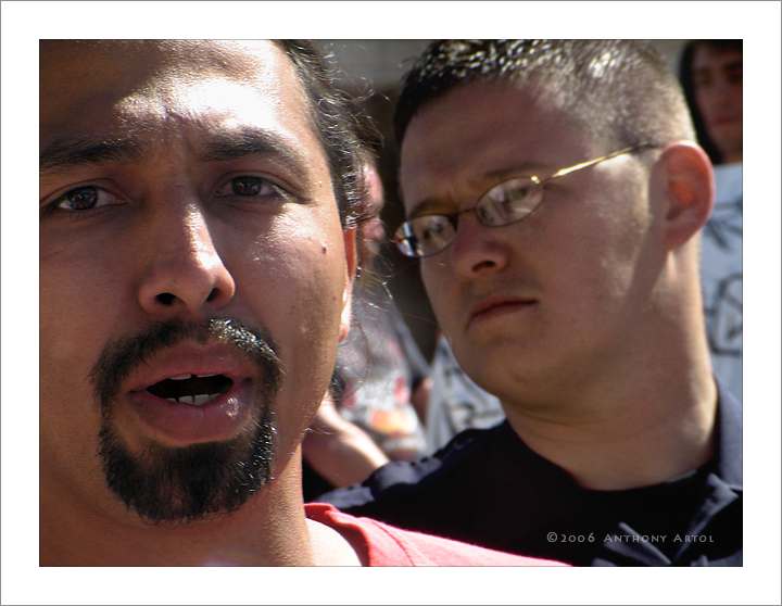 Men in crowd