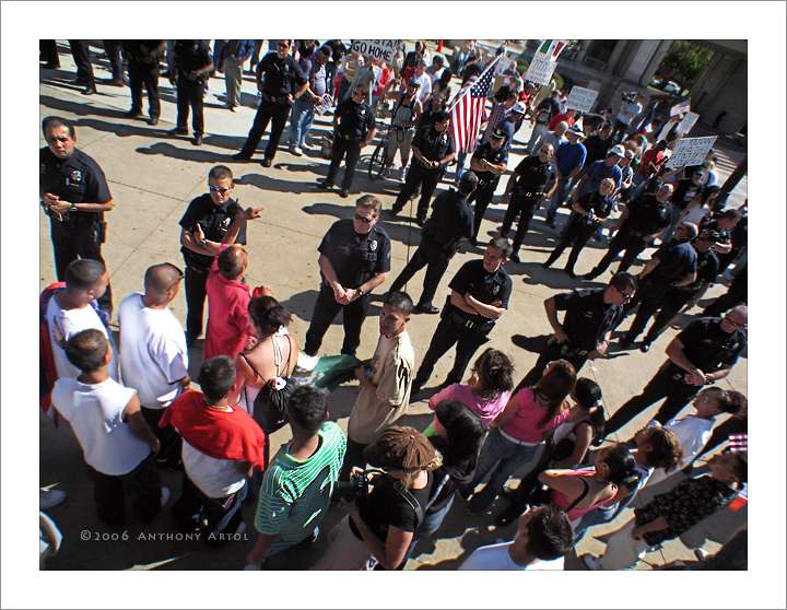 Police cordon and demonstrators