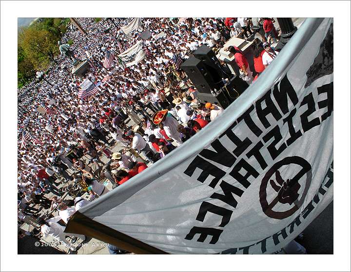 Native Resistance banner in Civic Park in Denver